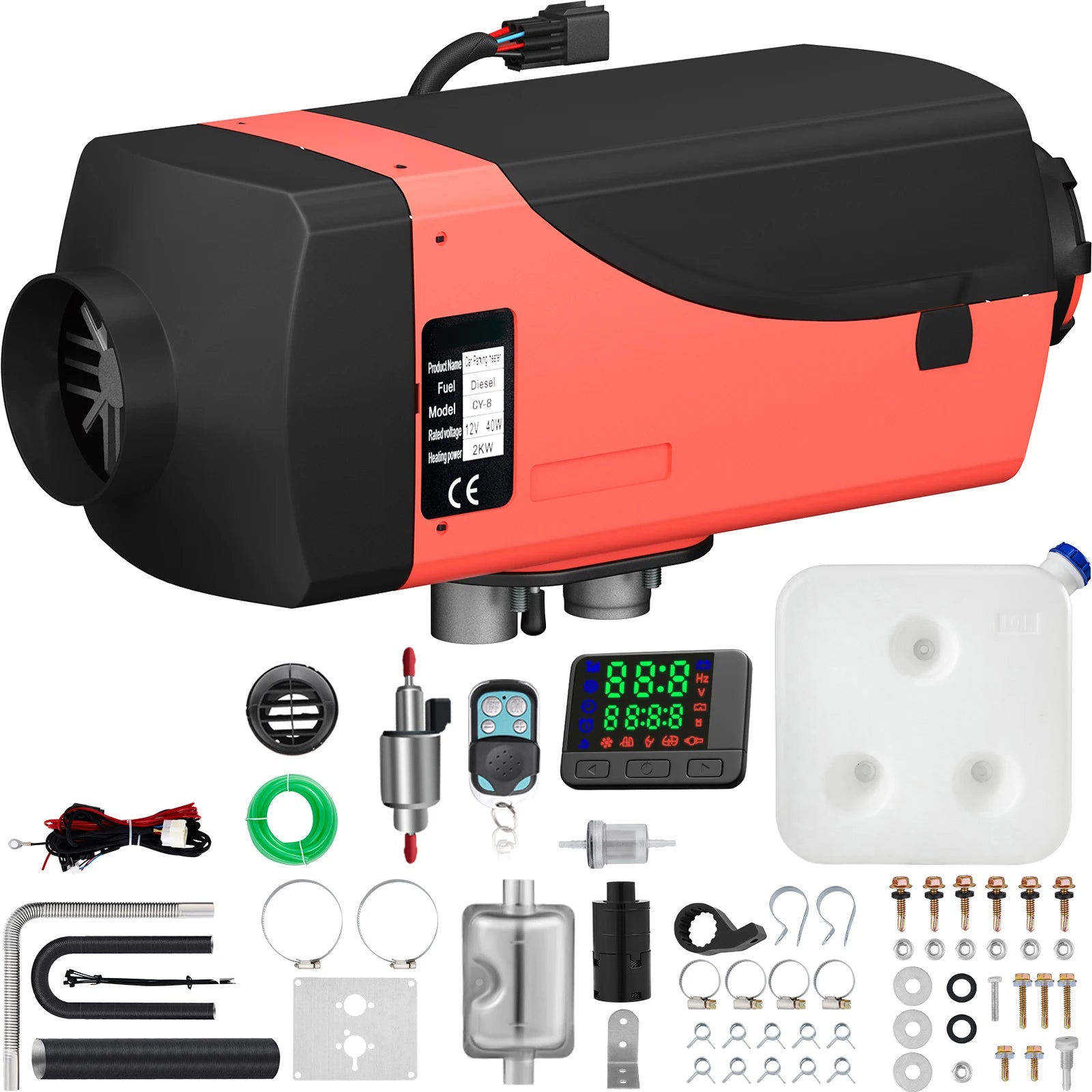 SucceBuy 2KW Diesel Air Heater 12V Diesel heater Parking heater with Silencer Car Heater with LCD switch for Car Bus RV Truck