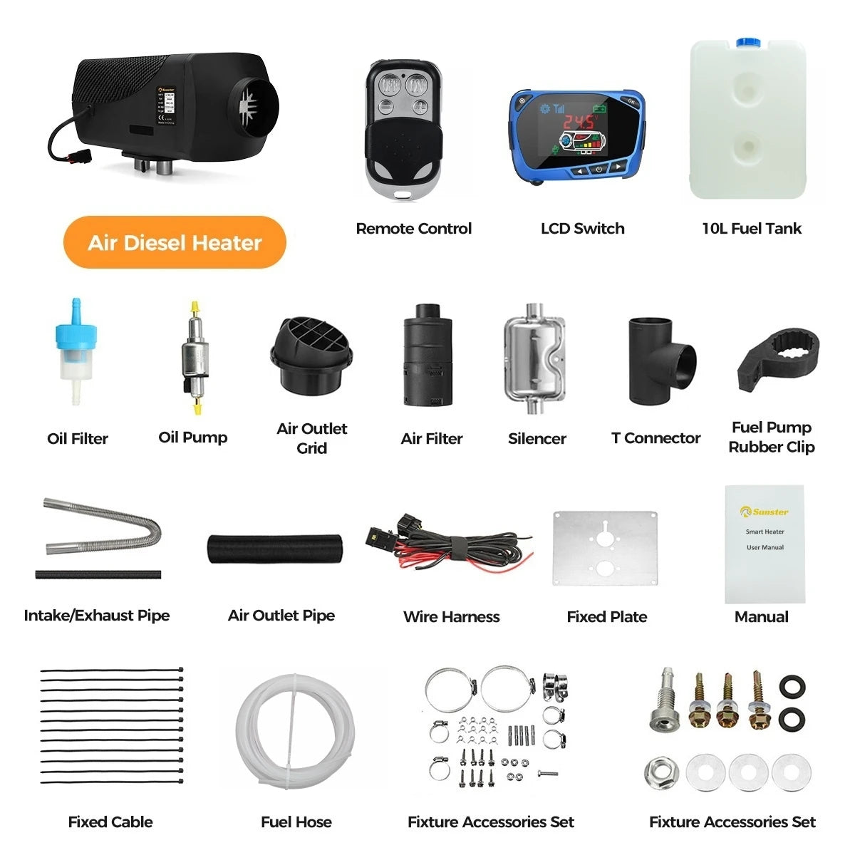 Sunster 2KW  Air Diesel Heater 12V Universal Car Parking Heater Autonomy With Remote LCD Monitor Voice Broadcast for Mot