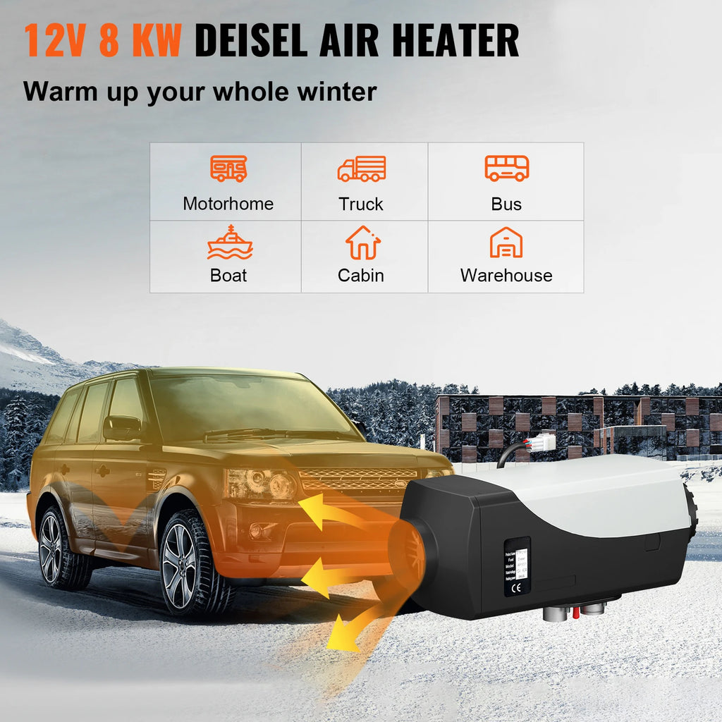SucceBuy Diesel Heater 12V Diesel Air Heater 8KW Diesel Parking Heater Remote Control with LCD Switch for Car Truck Motor-home