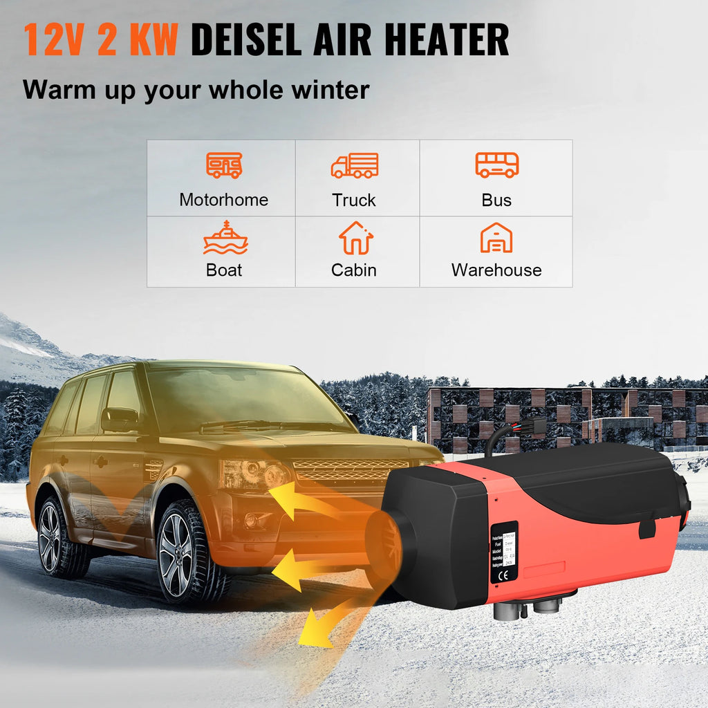 SucceBuy 2KW Diesel Air Heater 12V Diesel heater Parking heater with Silencer Car Heater with LCD switch for Car Bus RV Truck