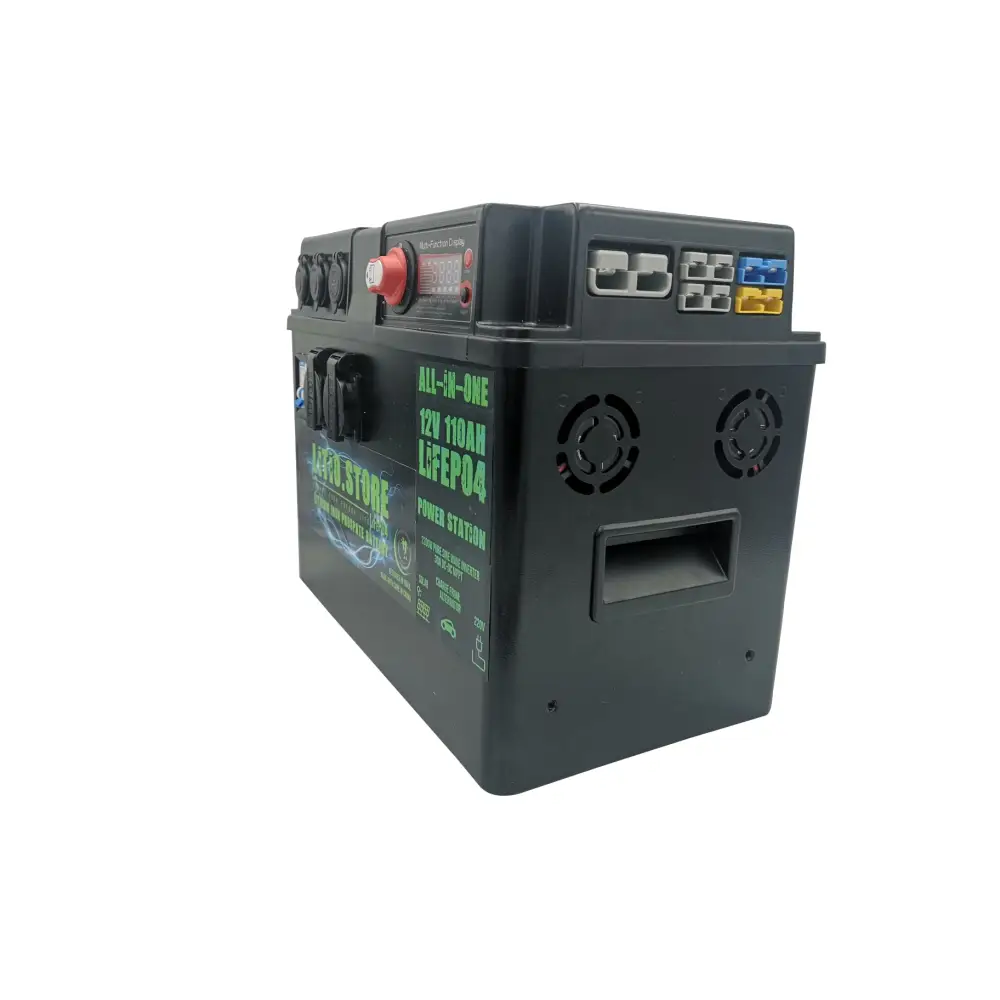 All-In-One Power Station con batteria LiFePO4 12V 240Ah 2816Wh + 30A MPPT + 30A DC-DC + 2200W Inverter onda pura