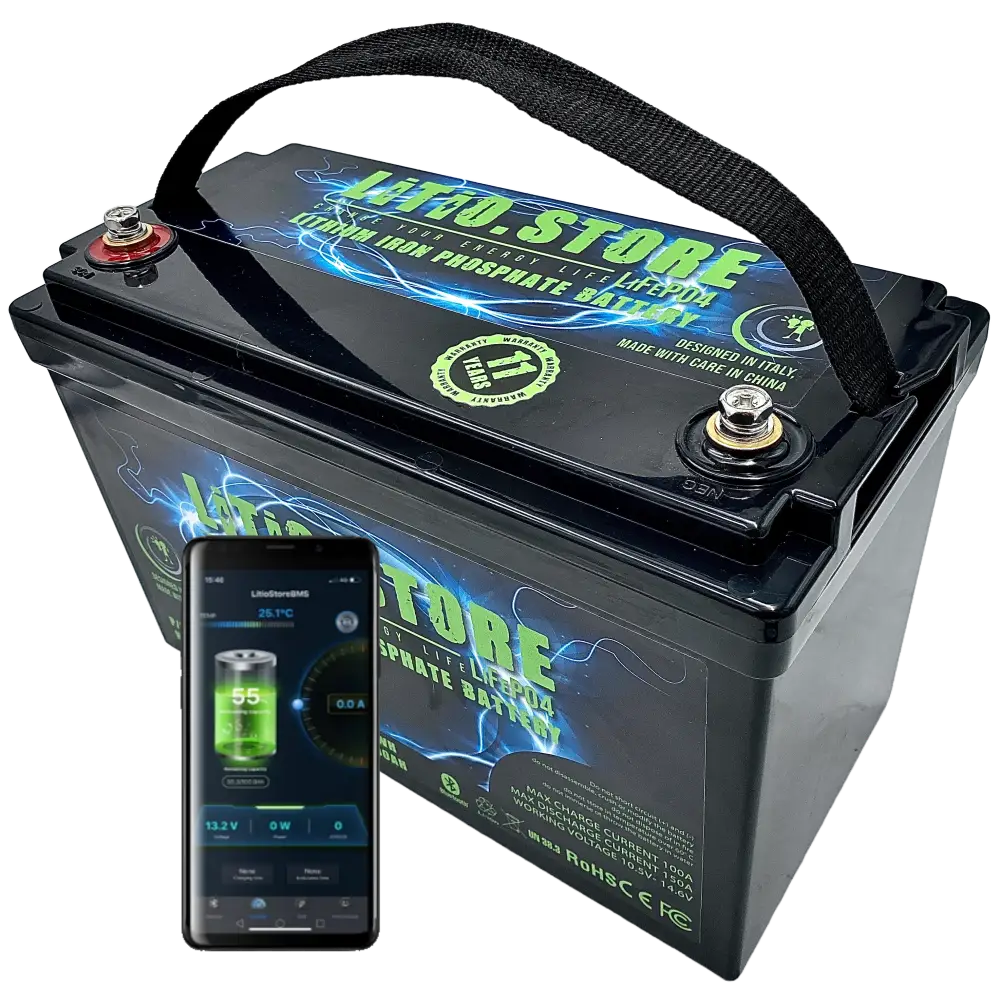 Batteria LiFePO4 12V 100Ah Bluetooth Litio Store LFP 150A BMS 1280Wh 11484 - LiFePO4 Battery