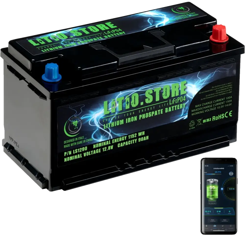 Batteria LiFePO4 12V 100Ah Bluetooth Litio Store LFP 150A BMS 1280Wh sottosedile - LiFePO4 Battery