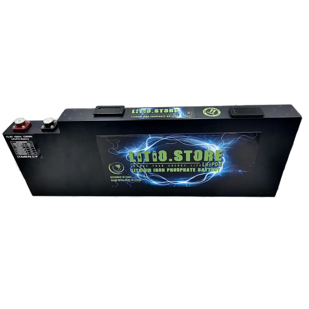 Batteria LiFePO4 12V 100Ah Litio Store LFP 100A BMS 1280Wh - Larghezza 6cm - Serie Ultraslim 11509 - LiFePO4 Battery