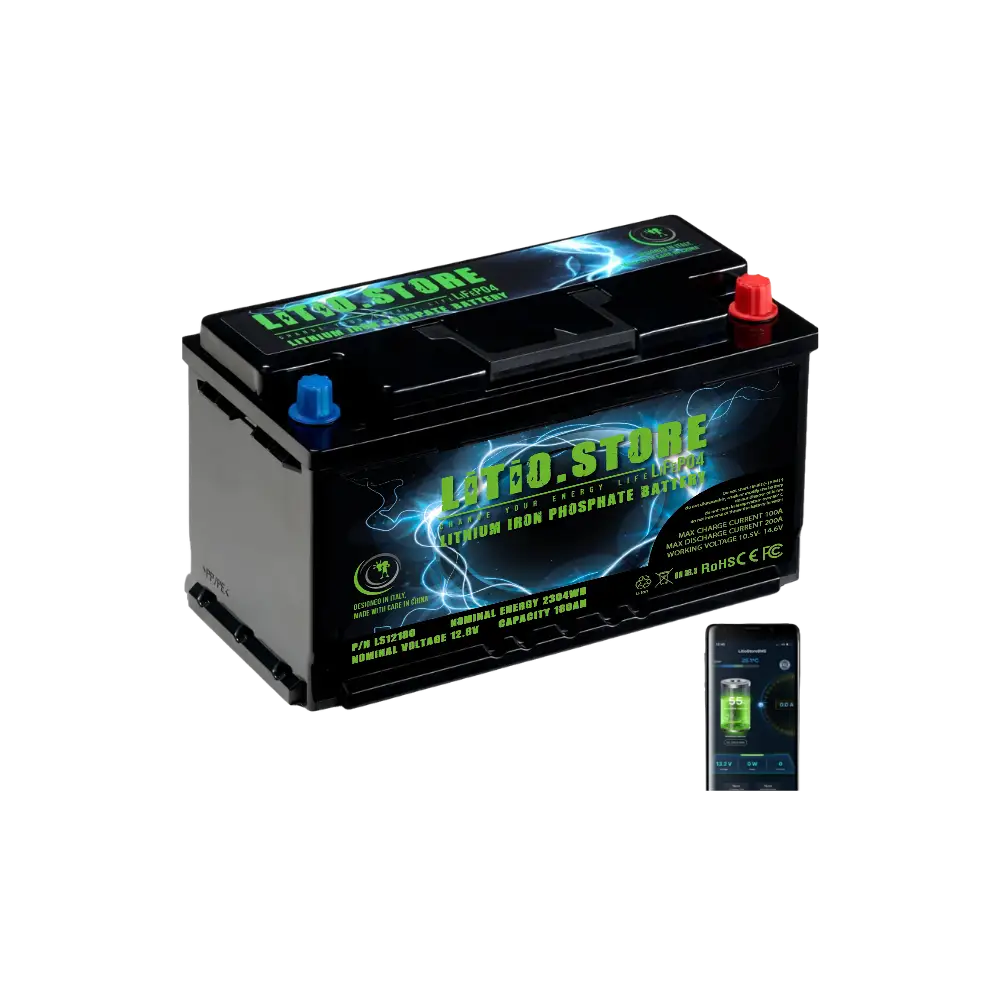 Batteria LiFePO4 12V 180Ah Bluetooth Sottosedile Riscaldata Litio Store LFP 200A BMS 2304Wh LS12180BSR