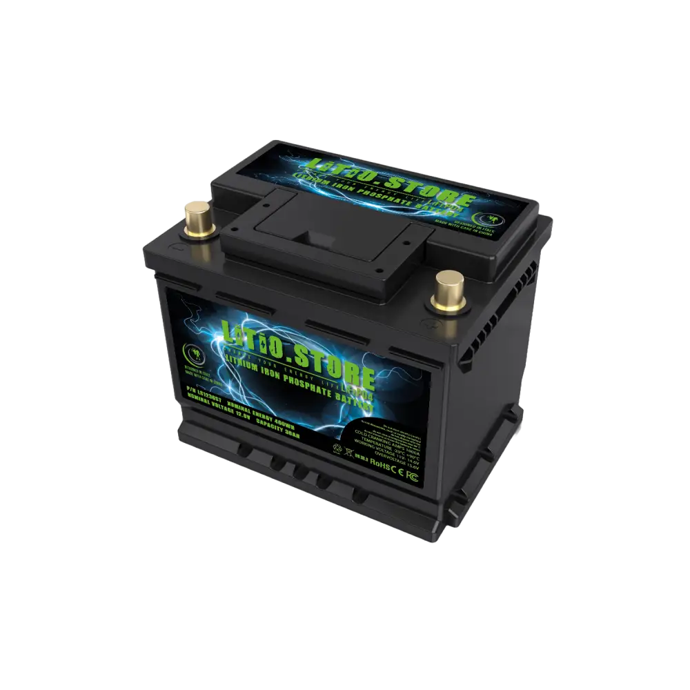 Batteria LiFePO4 12V 36Ah CCA 1000A Avviamento litio-ferro-fosfato Pb-90Ah BMS attivo 460Wh 15.6V -20°C Serie Starter