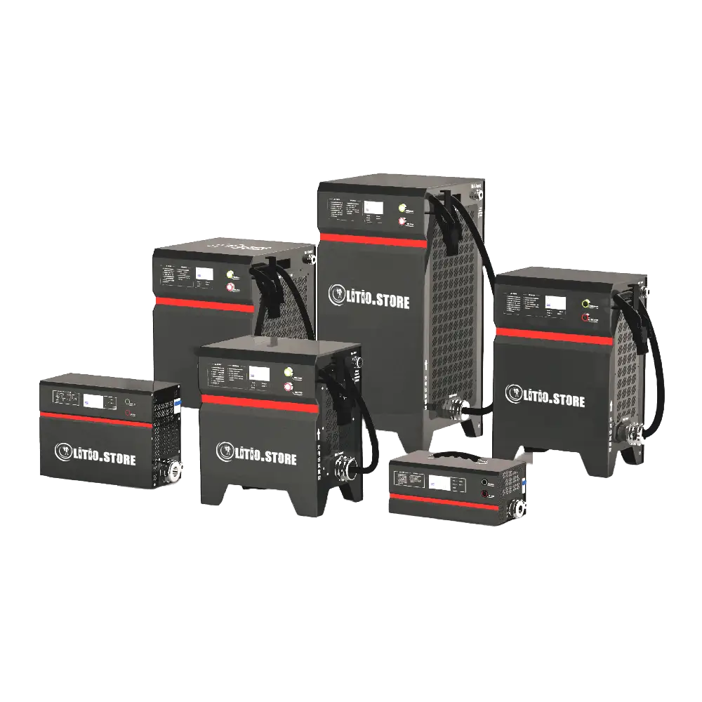 Caricabatterie a 220V per Carrelli Elevatori 24V 36V 48V 80V 90V 50A 100A 200A 300A LITIO STORE per batterie LiFePO4